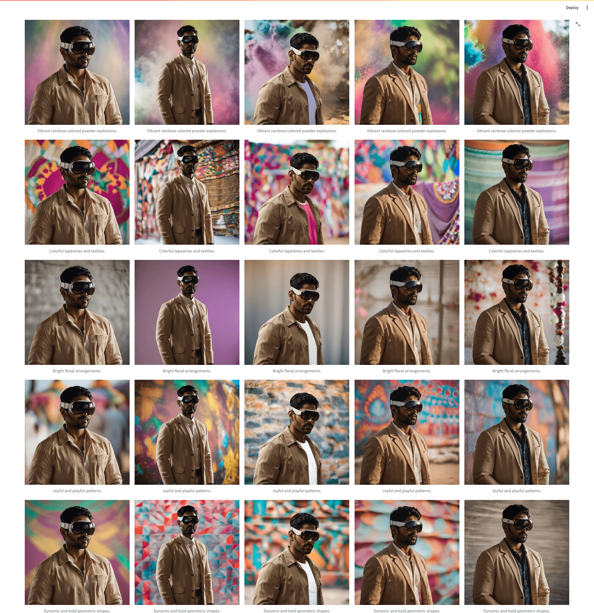 GenAI images of an Indian male wearing a VR headset during Holi festival