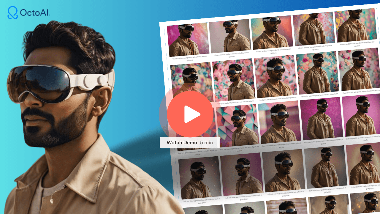 OctoStudio preview with Indian man wearing VR headset next to AI generated images of many Indian men wearing VR headsets with a Holi festival theme