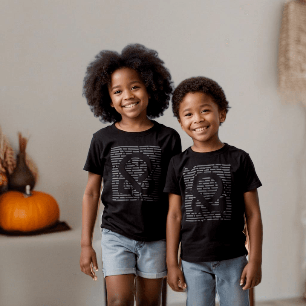 text to image GenAI with two children wearing OctoAI shirts based on custom assets