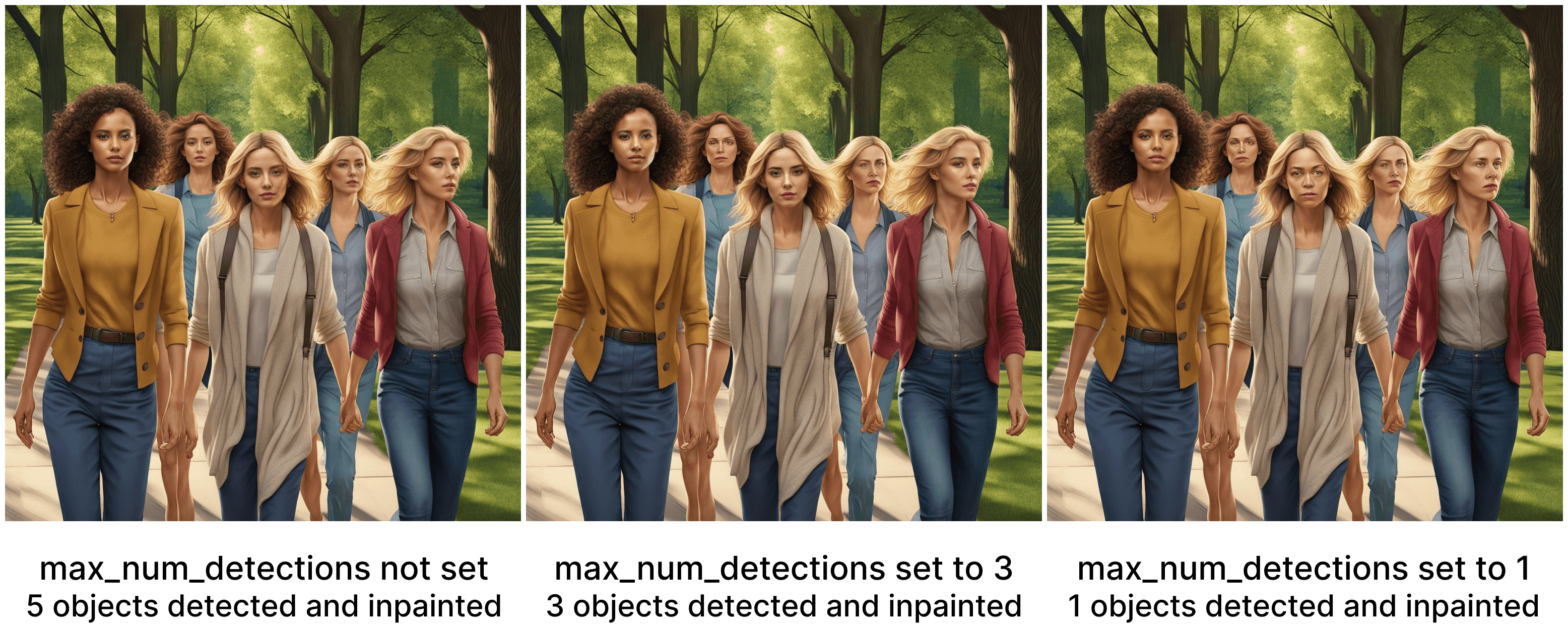 Adetailer results with RealVisXL checkpoint (SDXL) using faceyolov8n detector model with no max_num_detections set to varying max_num_detections set